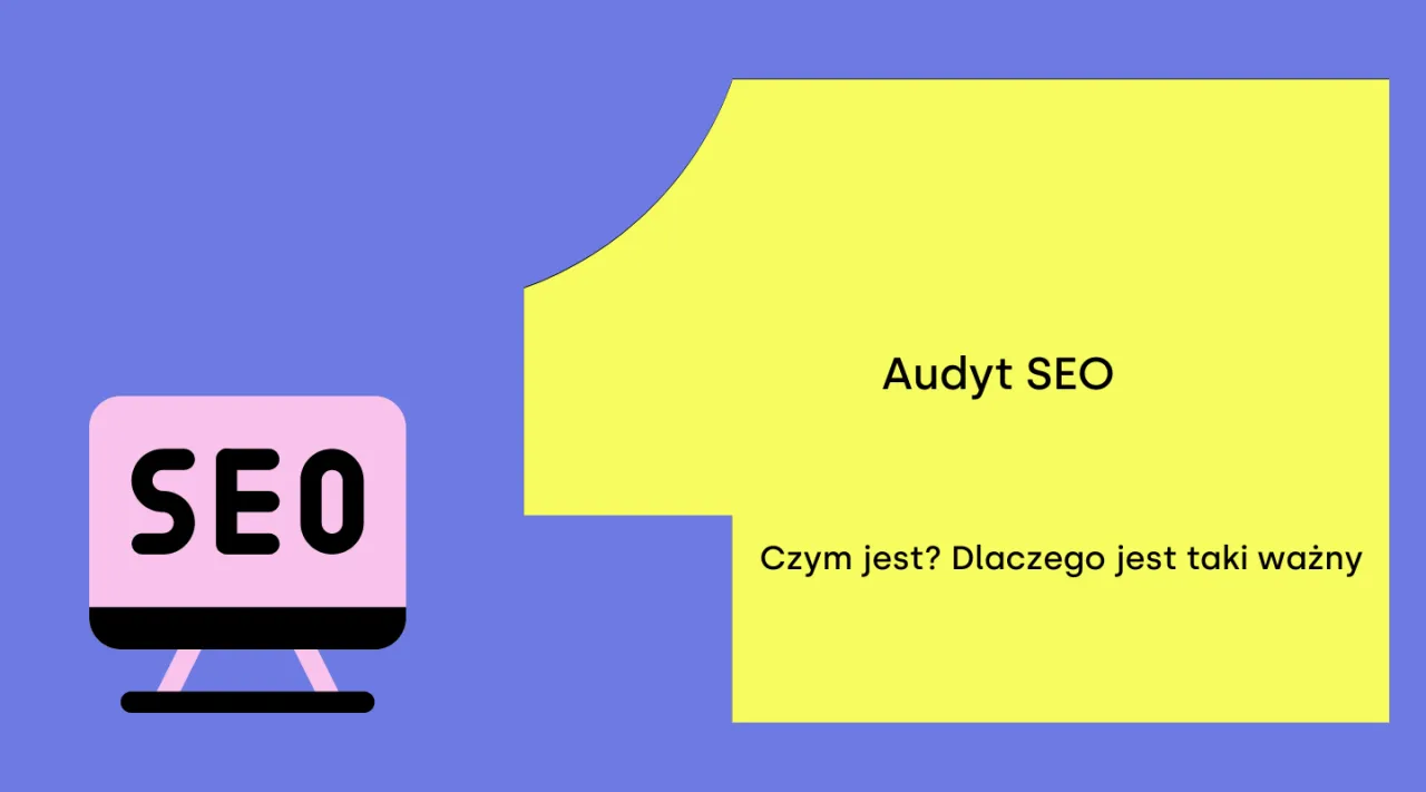 Grafika przedstawia monitor z napisem SEO i żółty prostokąt z tekstem