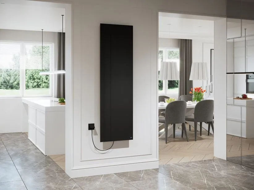 hydraulik montujący nowoczesny grzejnik w salonie