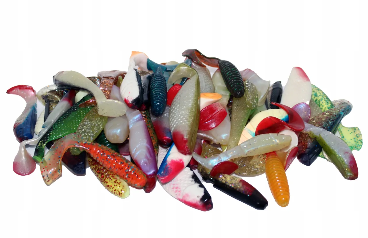 Mn&oacute;stwo kolorowych, gumowych przynęt na spinning: rippery, kopyta, robaki. Idealne na drapieżniki!