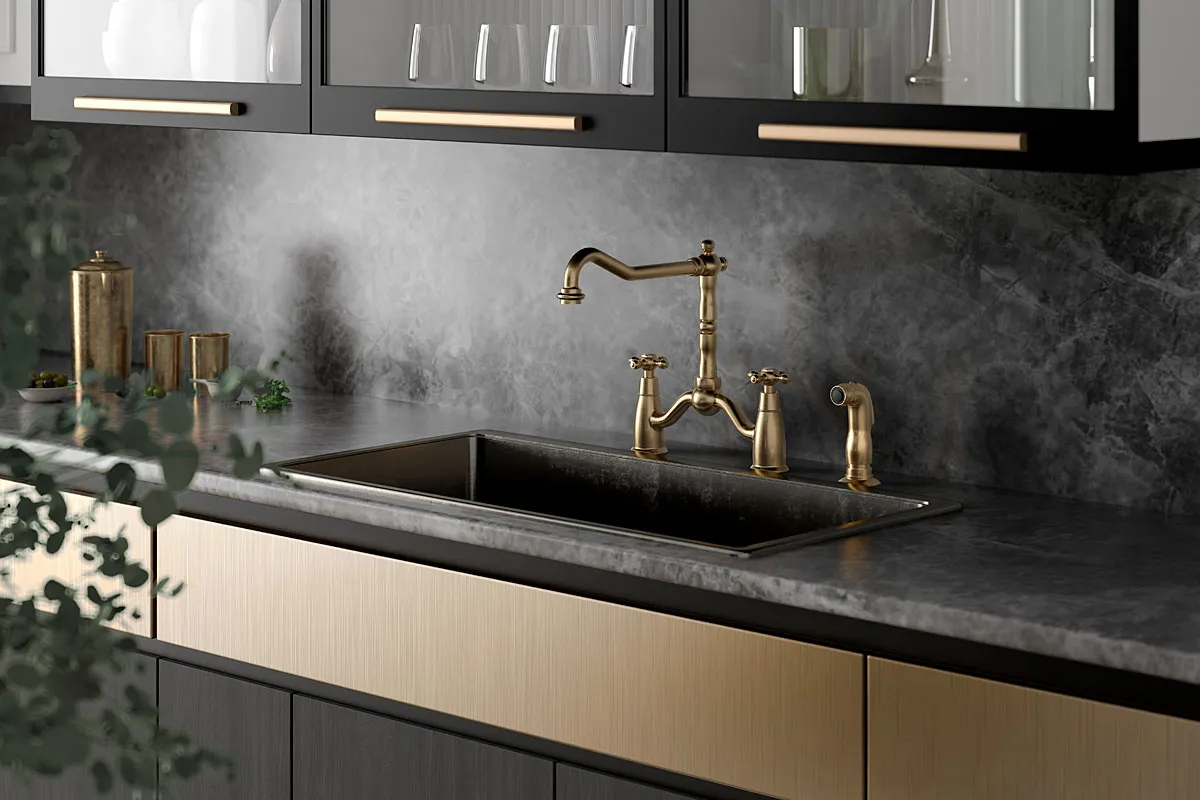 baterie kuchenne w różnych wykończeniach: matowa czerń, złoto, chrom