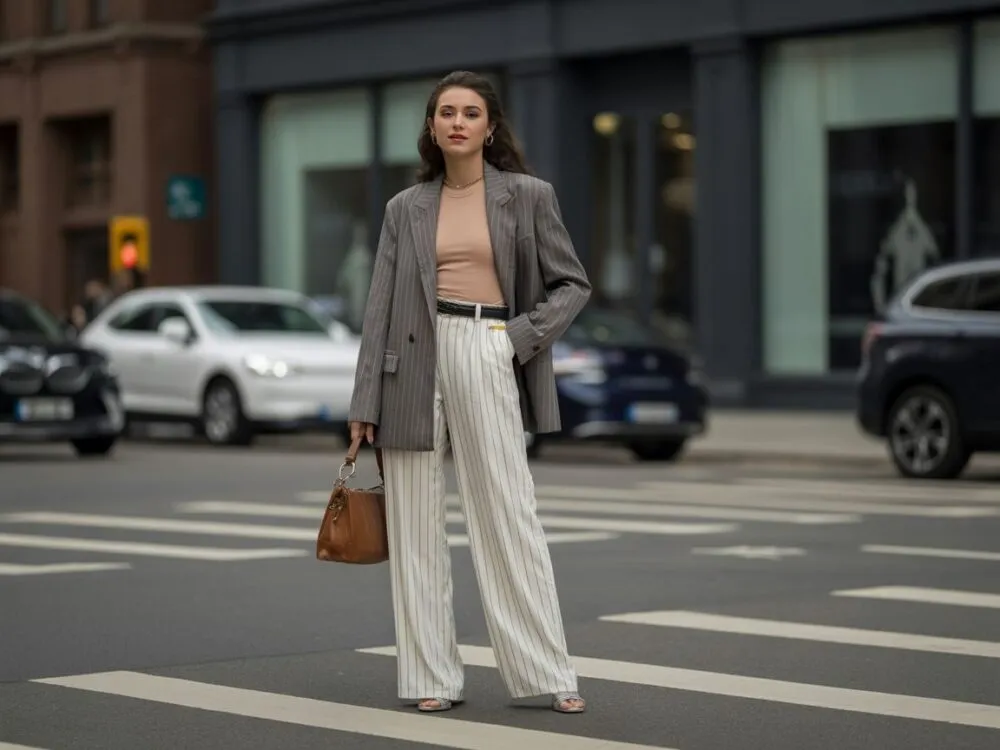 Buty do szerokich spodni i pasek podkreślający talię