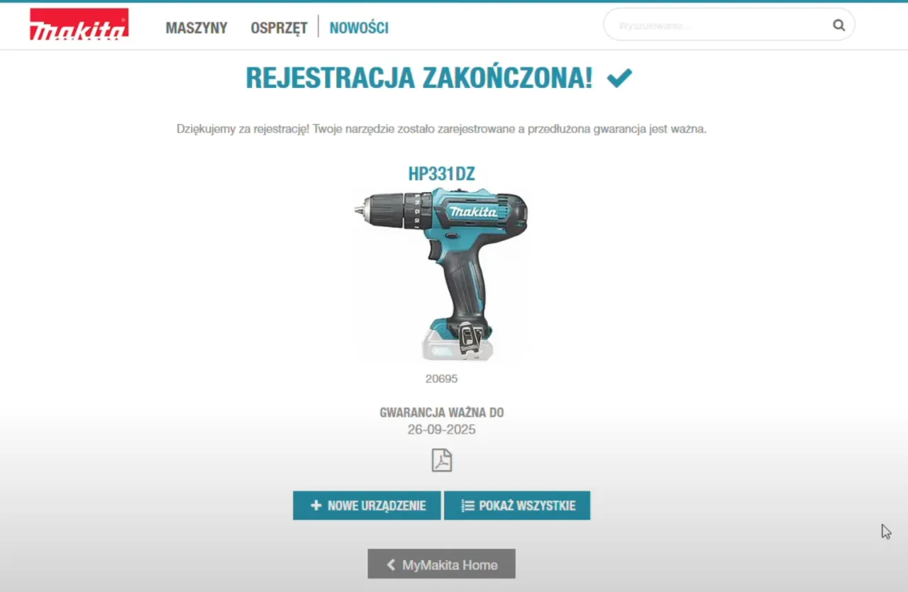 strona rejestracji makita