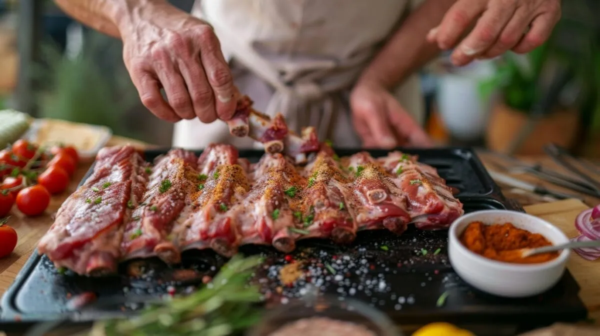 R&oacute;żne rodzaje dodatk&oacute;w do żeberek na talerzu