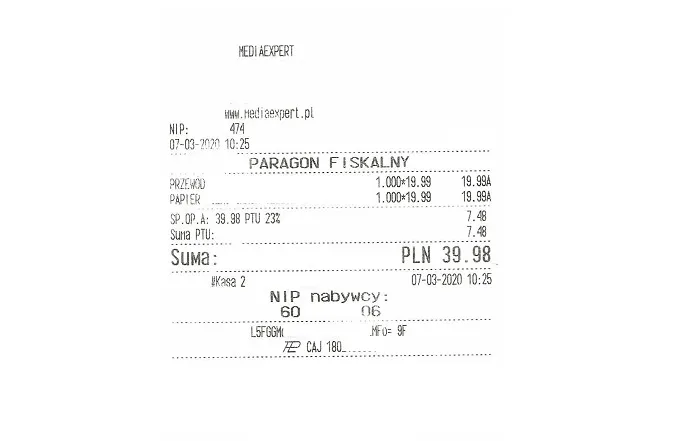 paragon fiskalny z NIP przykład