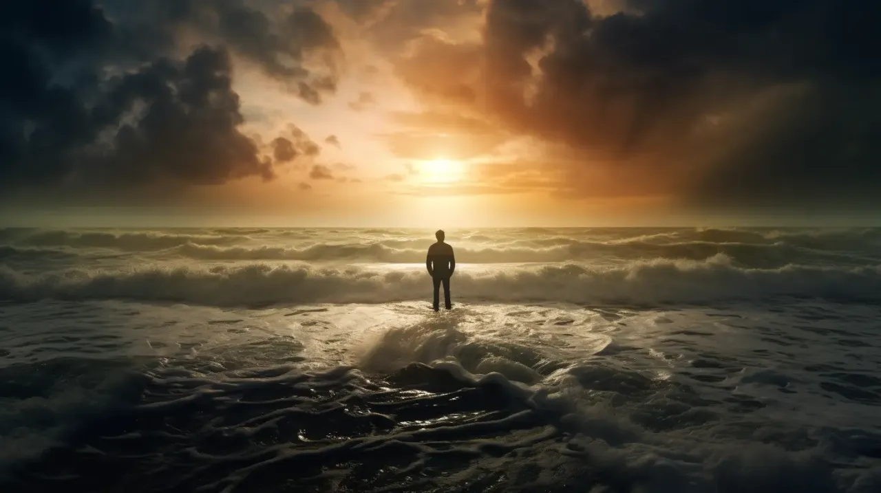 Mężczyzna medytujący lub refleksyjny, symbolizujący autorefleksję po rozstaniu