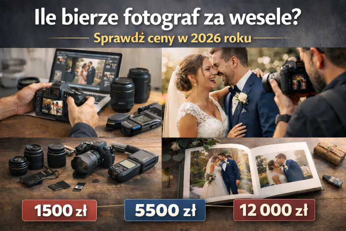 Ile kosztuje fotograf na wesele? Sprawdź ceny w 2026 roku: od 1500 zł do 12000 zł.