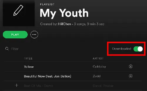Spotify desktop app download button playlist