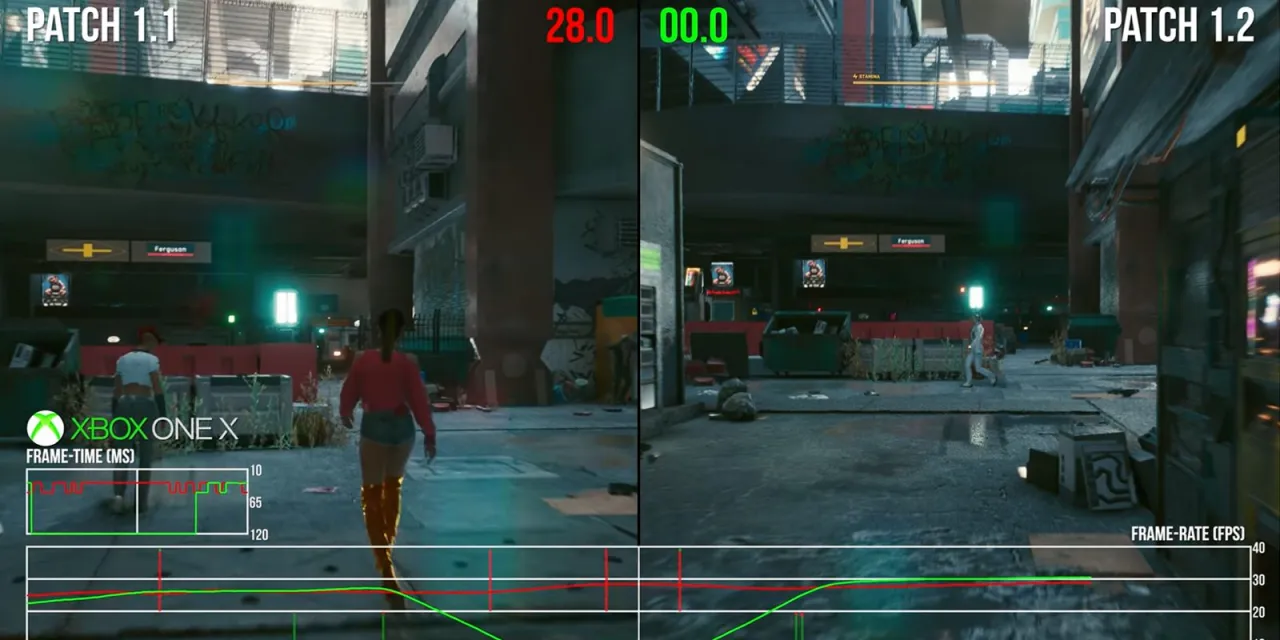 Cyberpunk 2077 patch 1.6 Xbox One comparison