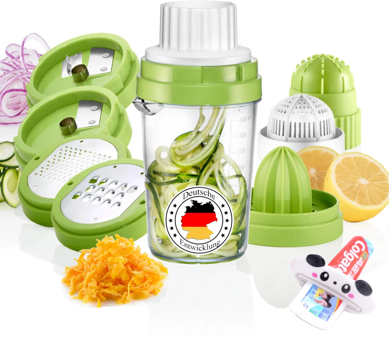 verschiedene Arten Zucchini zu schneiden Hobel Spiralschneider Raspel