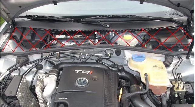 Zalane podszybie Passat B5 odpływy