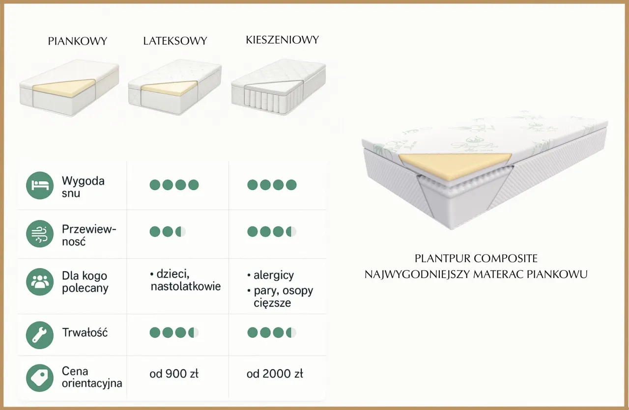 Materac piankowy i materac kieszeniowy porównanie