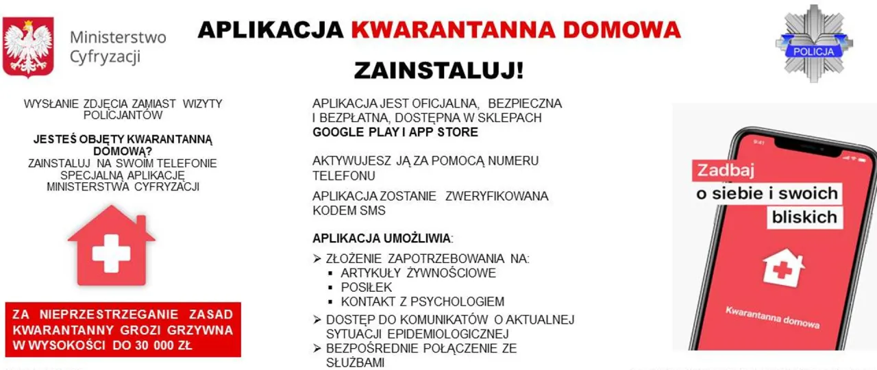 Aplikacja Kwarantanna Domowa interfejs