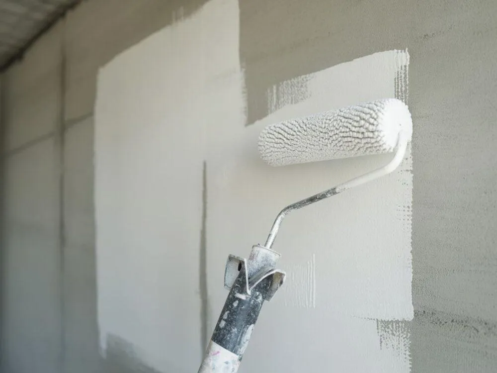 ściana z betonu architektonicznego przed i po malowaniu