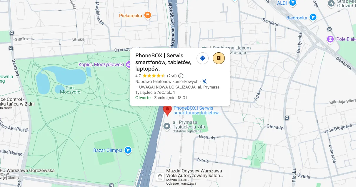 Mapa lokalizacji serwisów iPhone Warszawa