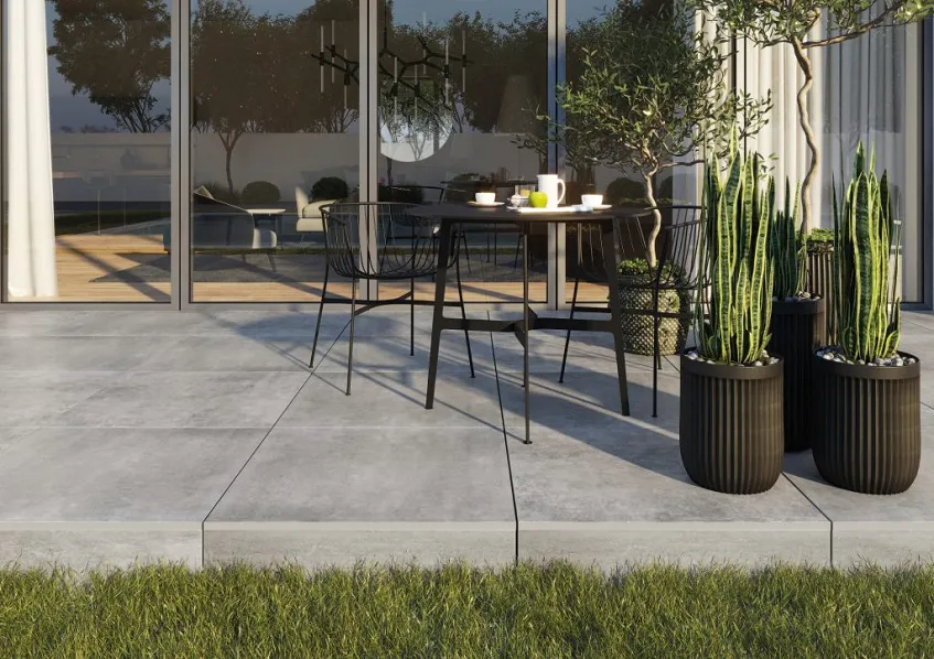 nowoczesny taras z płytek gresowych
