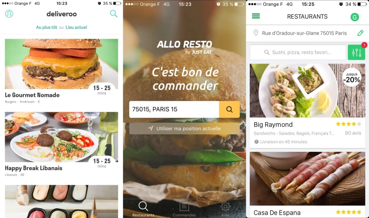 applications de livraison de repas et de cartographie sur smartphone