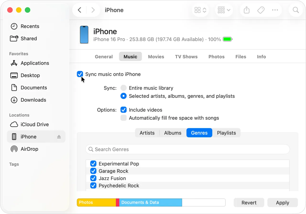 interfejs finder itunes synchronizacja iphone