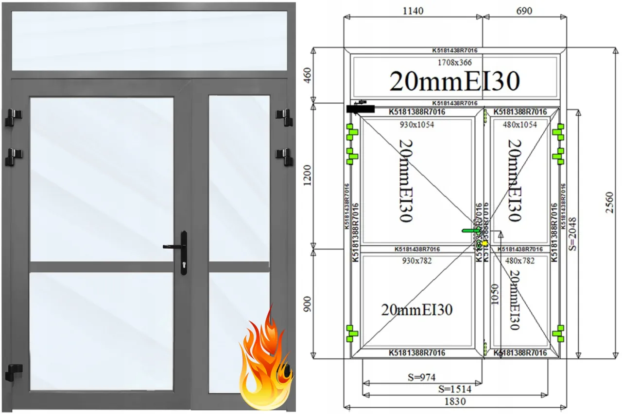 Oznaczenie EI30 na drzwiach przeciwpożarowych
