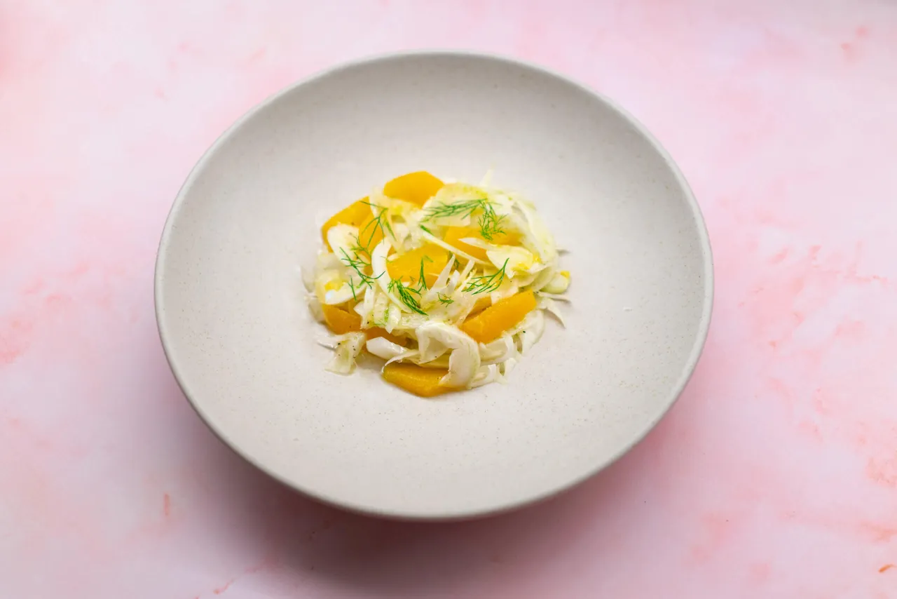 Fertiger Fenchel-Orangen-Salat in einer Sch&uuml;ssel angerichtet