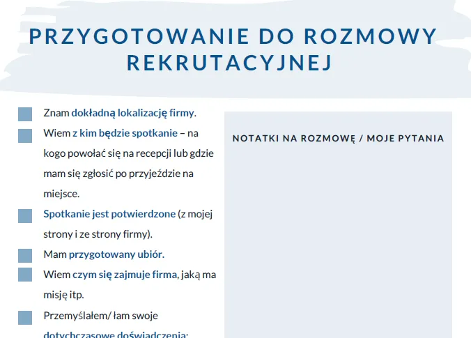osoba przygotowująca się do rozmowy kwalifikacyjnej, research firmy, notatki