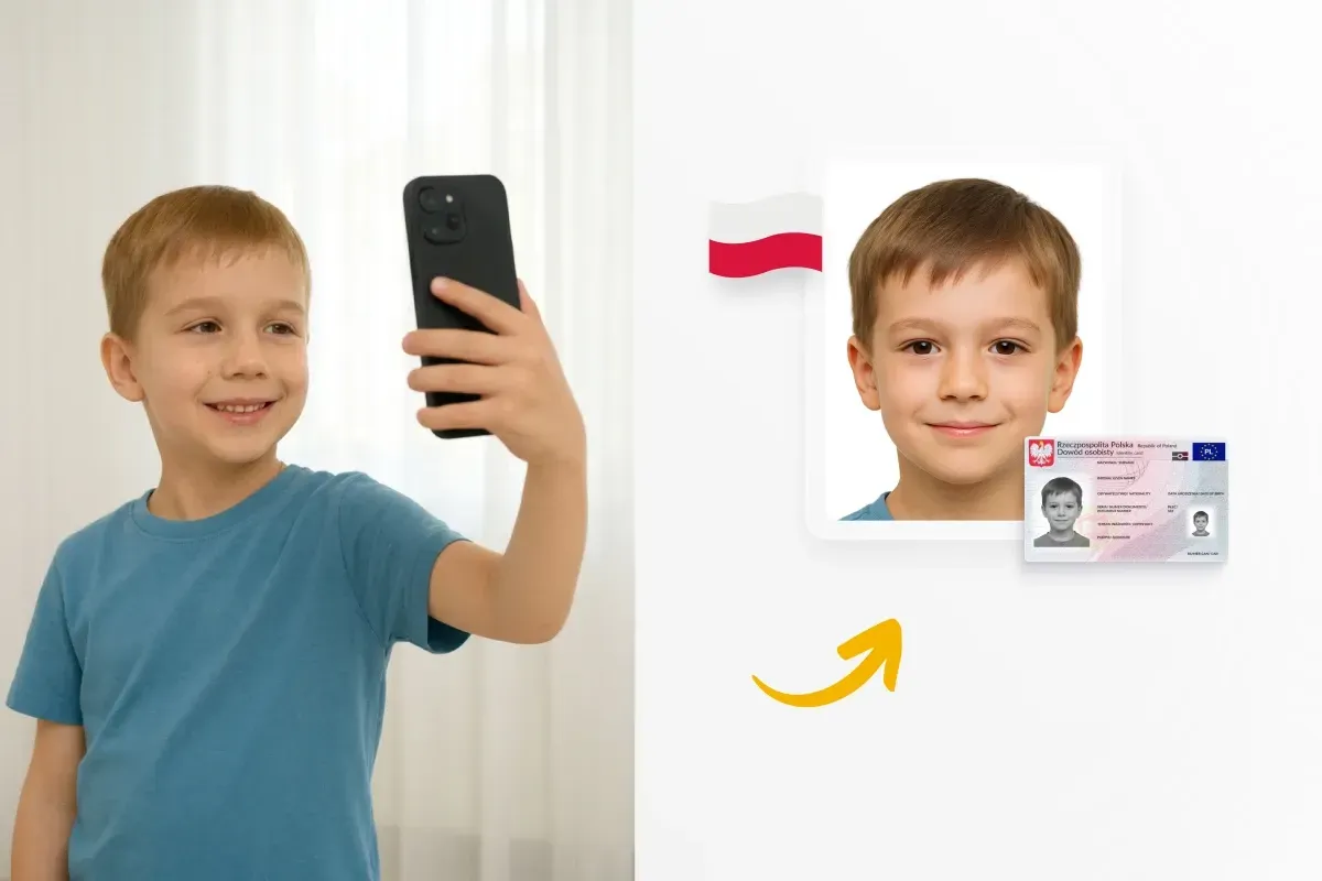 Chłopiec robi sobie zdjęcie telefonem, które posłuży do wyrobienia elektronicznego zdjęcia jak zrobić dowód osobisty.