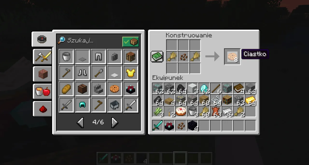 Minecraft składniki ciastka