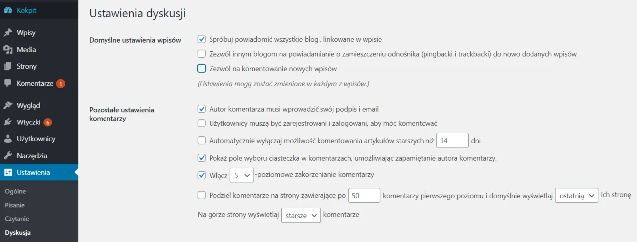 WordPress ustawienia dyskusji wyłączanie komentarzy