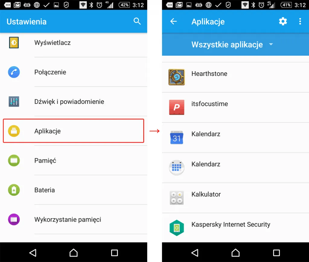 telefon android ustawienia aplikacje