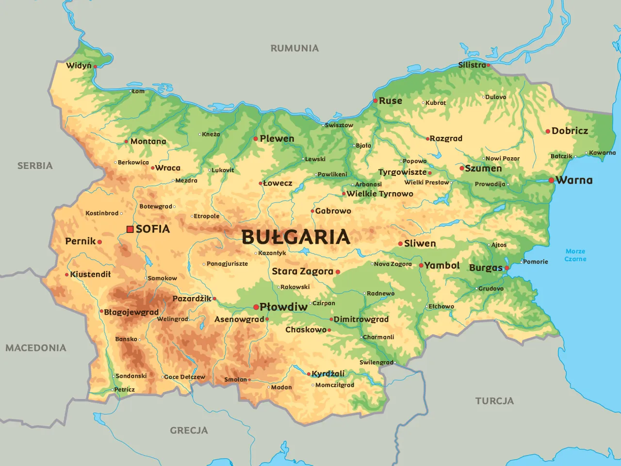 Mapa wybrzeża Bułgarii z kurortami