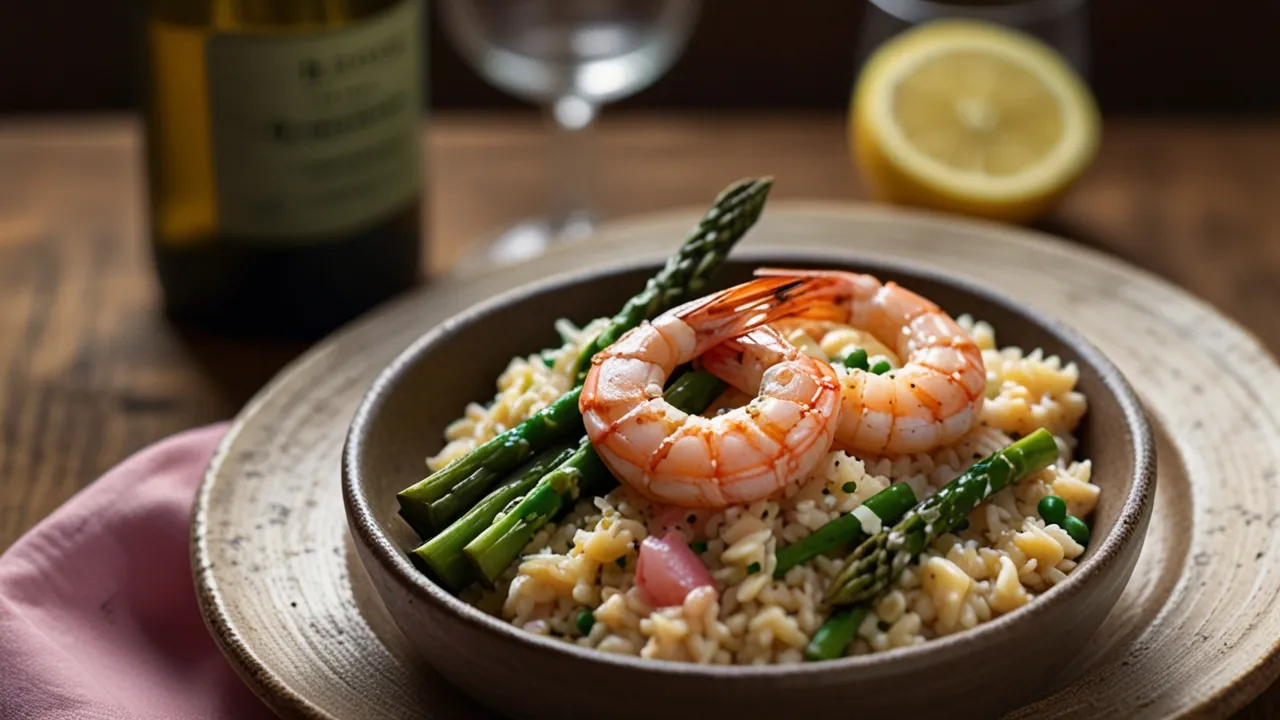 Zdjęcie Risotto z krewetkami i szparagami: Szybki przepis na elegancki obiad