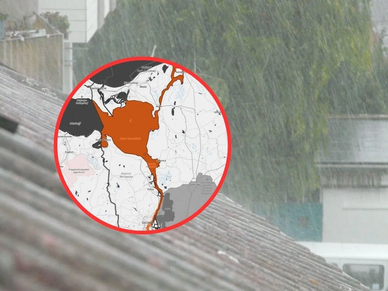 Mapa ujścia Odry z Zalewem Szczecińskim i trzema cieśninami