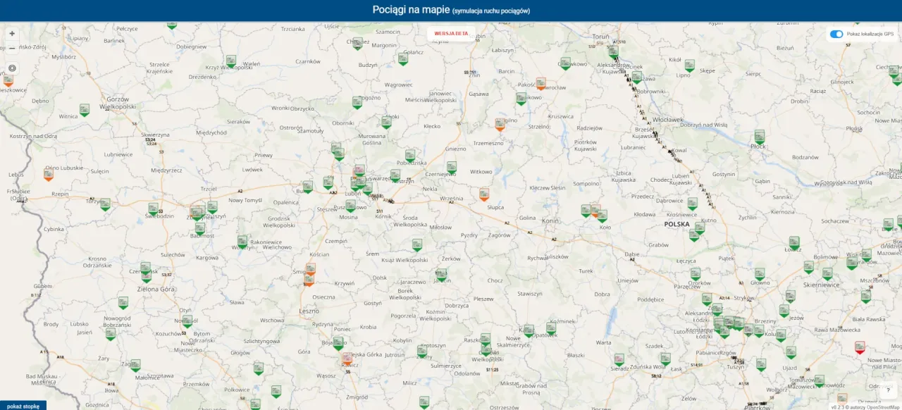 Portal Pasażera interfejs śledzenie pociągu