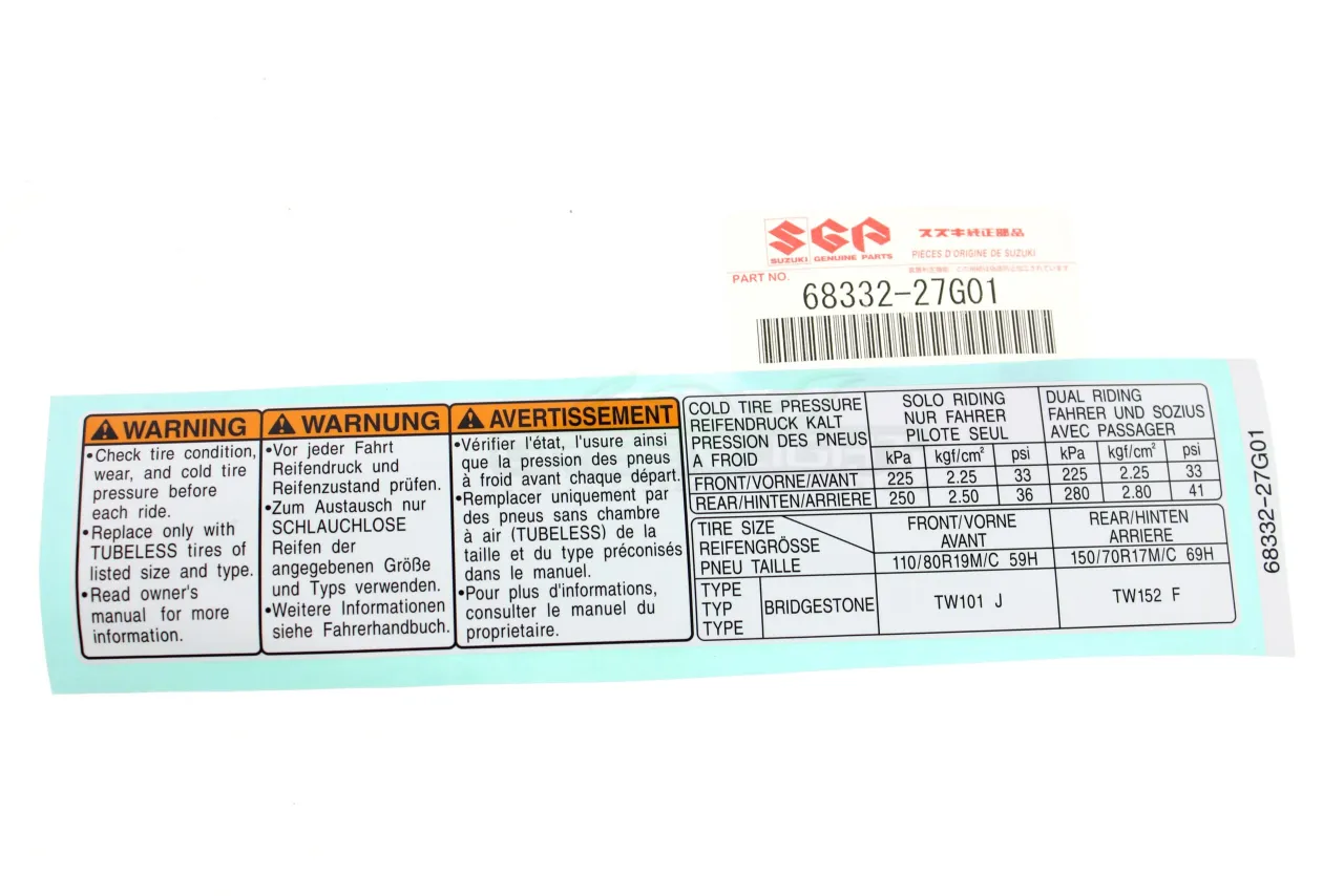 naklejka ciśnienia opon motocykl wahacz