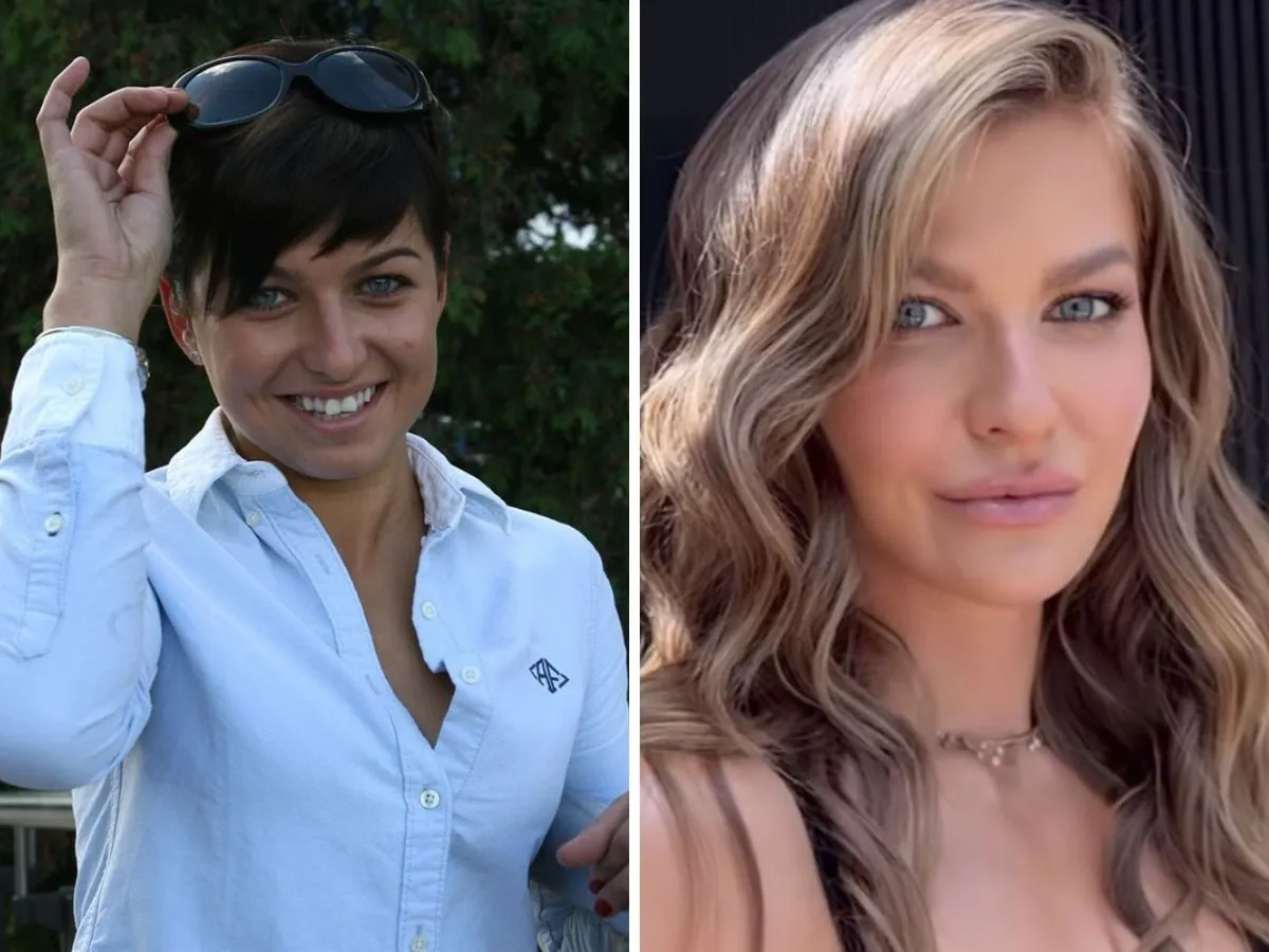 Anna Lewandowska kiedyś i dziś. Na lewym zdjęciu młoda sportsmenka w okularach na głowie, na prawym - jej obecny wizerunek.