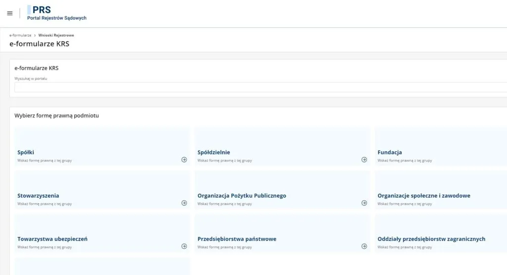 Portal Rejestrów Sądowych strona główna