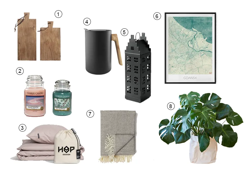 prezenty na parapetówkę jak roślina doniczkowa koc i świeca zapachowa