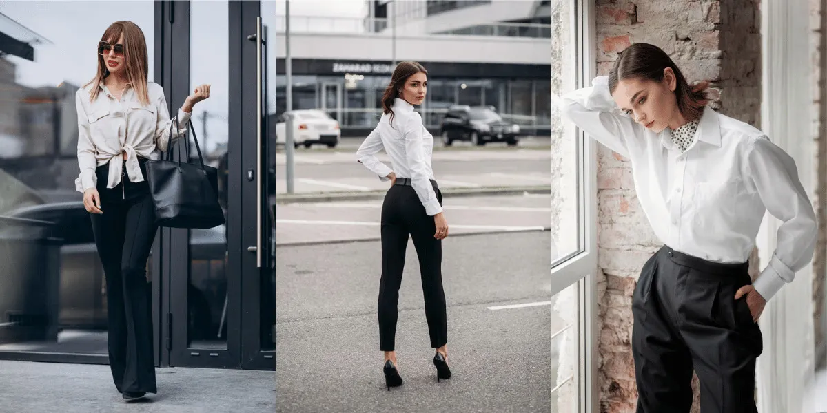 stylizacje szerokie spodnie z wysokim stanem i dopasowana góra