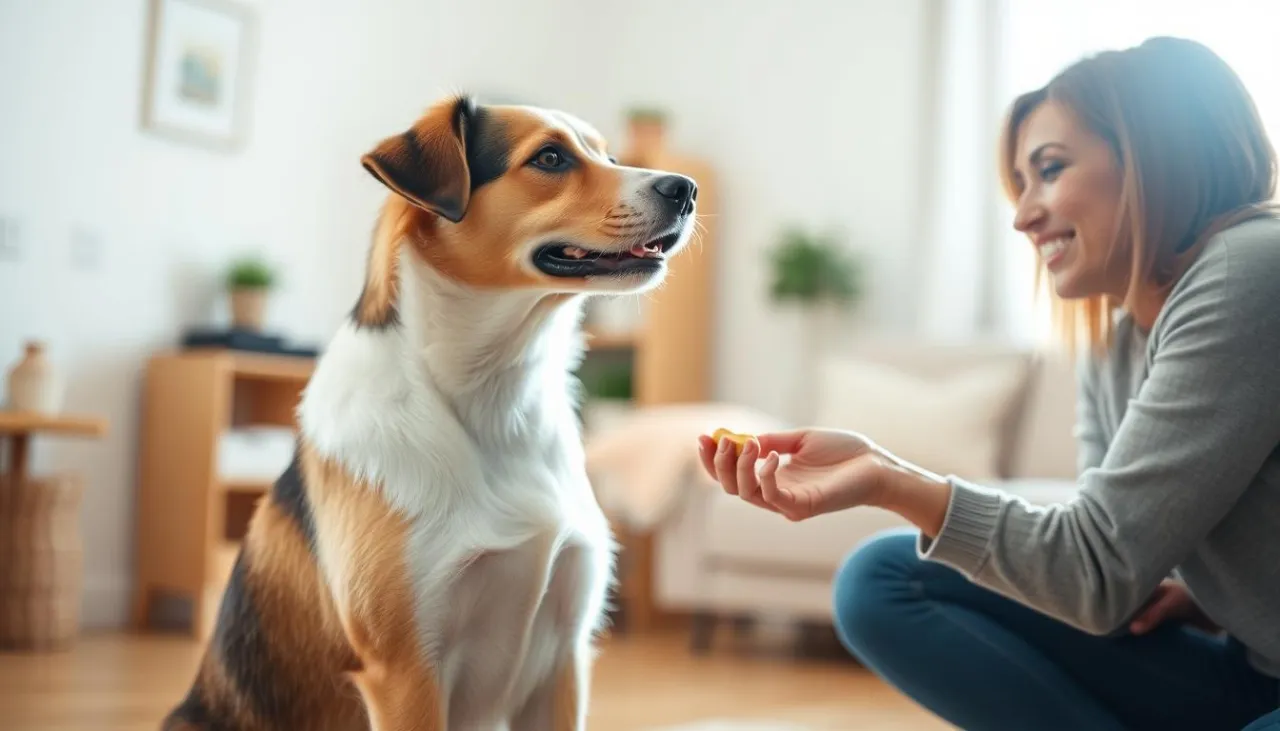 Szczeniak z właścicielem podczas treningu pozytywnego