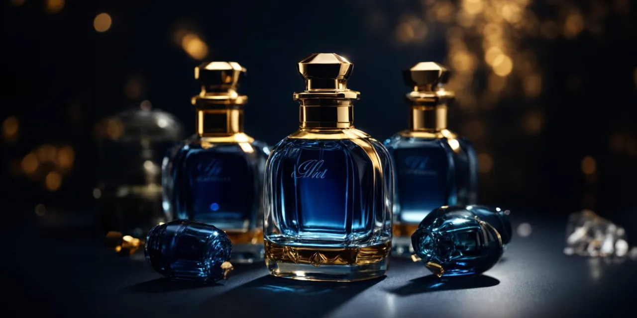 Eleganckie flakony wody toaletowej z złotymi nakrętkami. Zastanawiasz się, ile kosztuje woda toaletowa w takim luksusowym wydaniu?