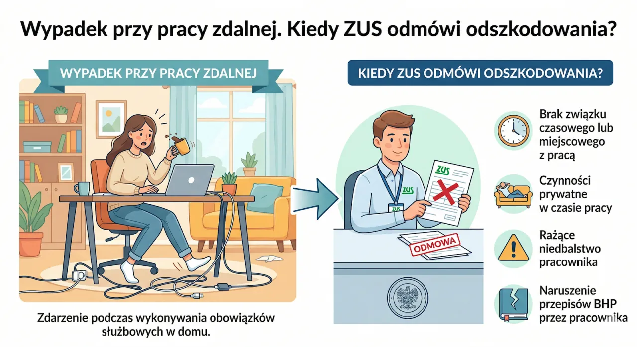 Praca zdalna: ZUS odm&oacute;wi odszkodowania, gdy wystąpi rażące niedbalstwo pracownika, np. przez bałagan i kable na podłodze.