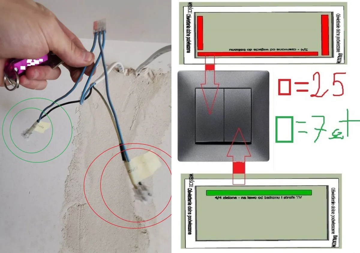 Schemat połączenia równoległego taśm LED w suficie podwieszanym