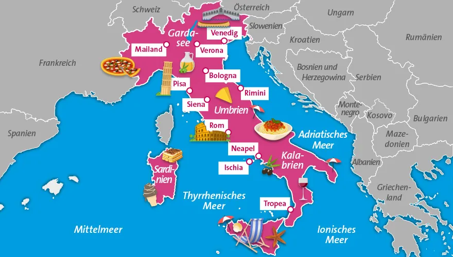 Karte italienische Adria Regionen