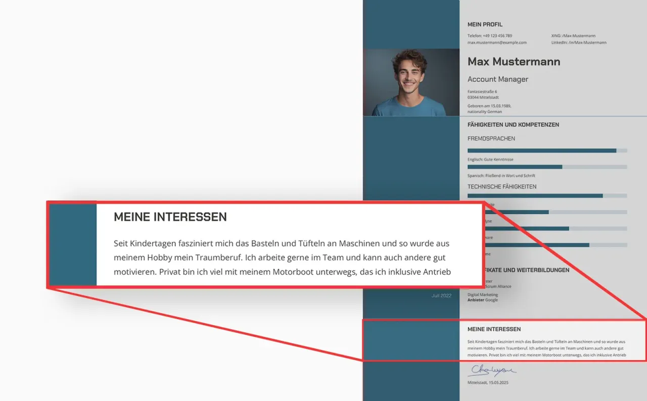 Błędy w CV sekcja zainteresowania