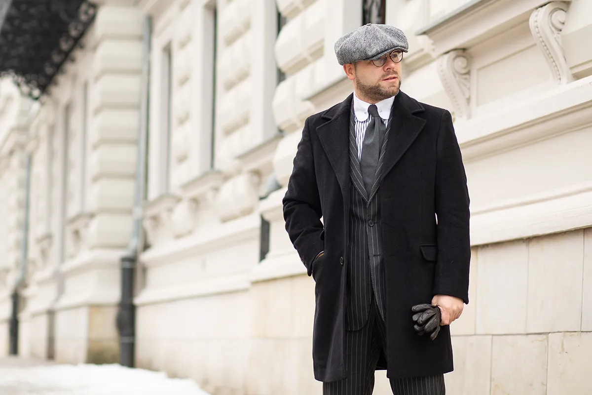 męska moda lat 20. styl Peaky Blinders garnitur w kratę