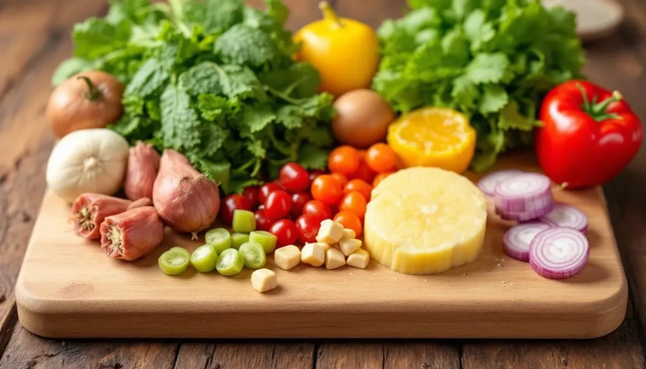 zdrowe składniki do jedzenia dla psa na desce do krojenia