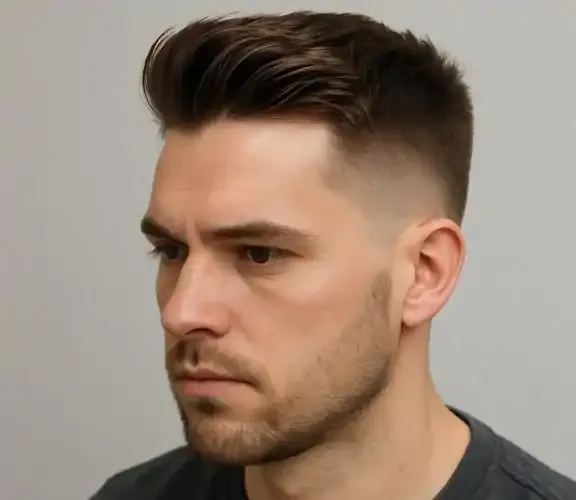 stylowy mężczyzna z nowoczesną fryzurą w salonie barberskim