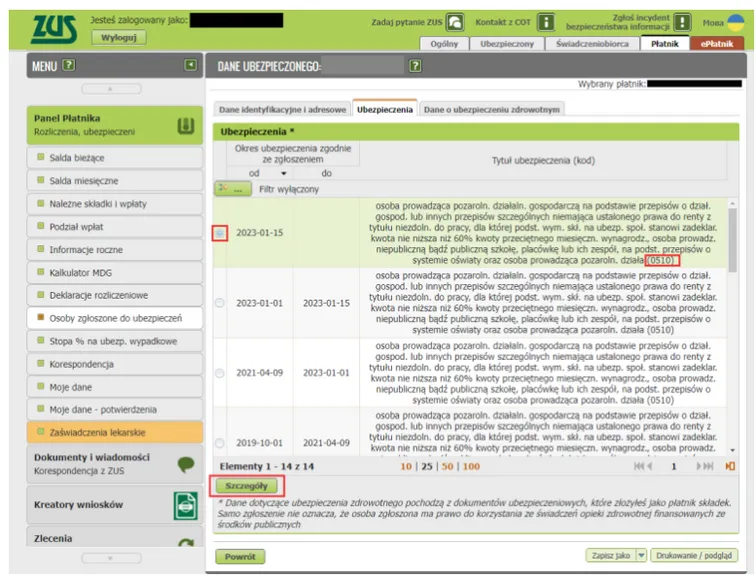 Lista dokument&oacute;w ZUS