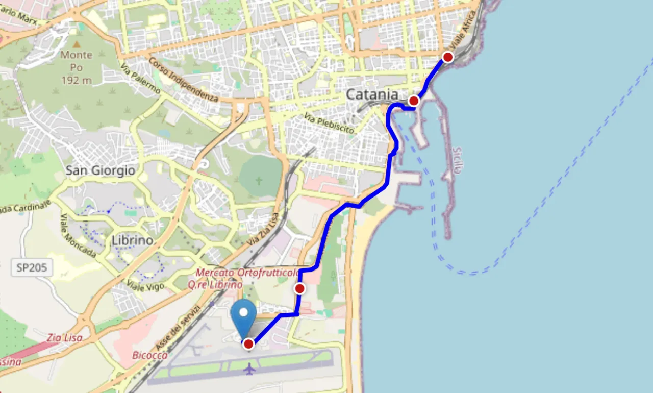 Alibus Aeroporto Catania percorso