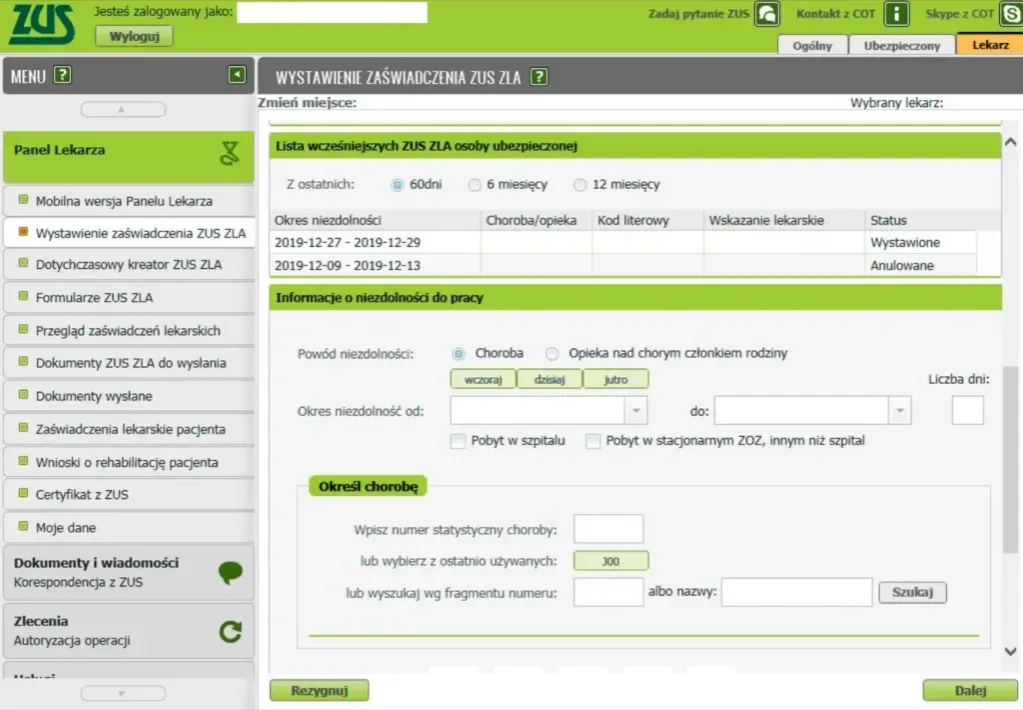Zwolnienie lekarskie e-ZLA kody 1 i 2