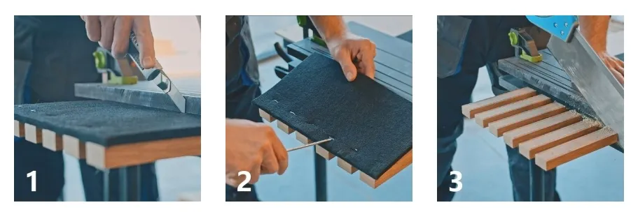 narzędzia do montażu lameli na filcu flat lay